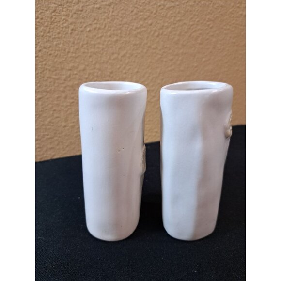 Pair Of White Ceramic Flower Bud Vases With Raised Floral Design - Picture 4 of 8